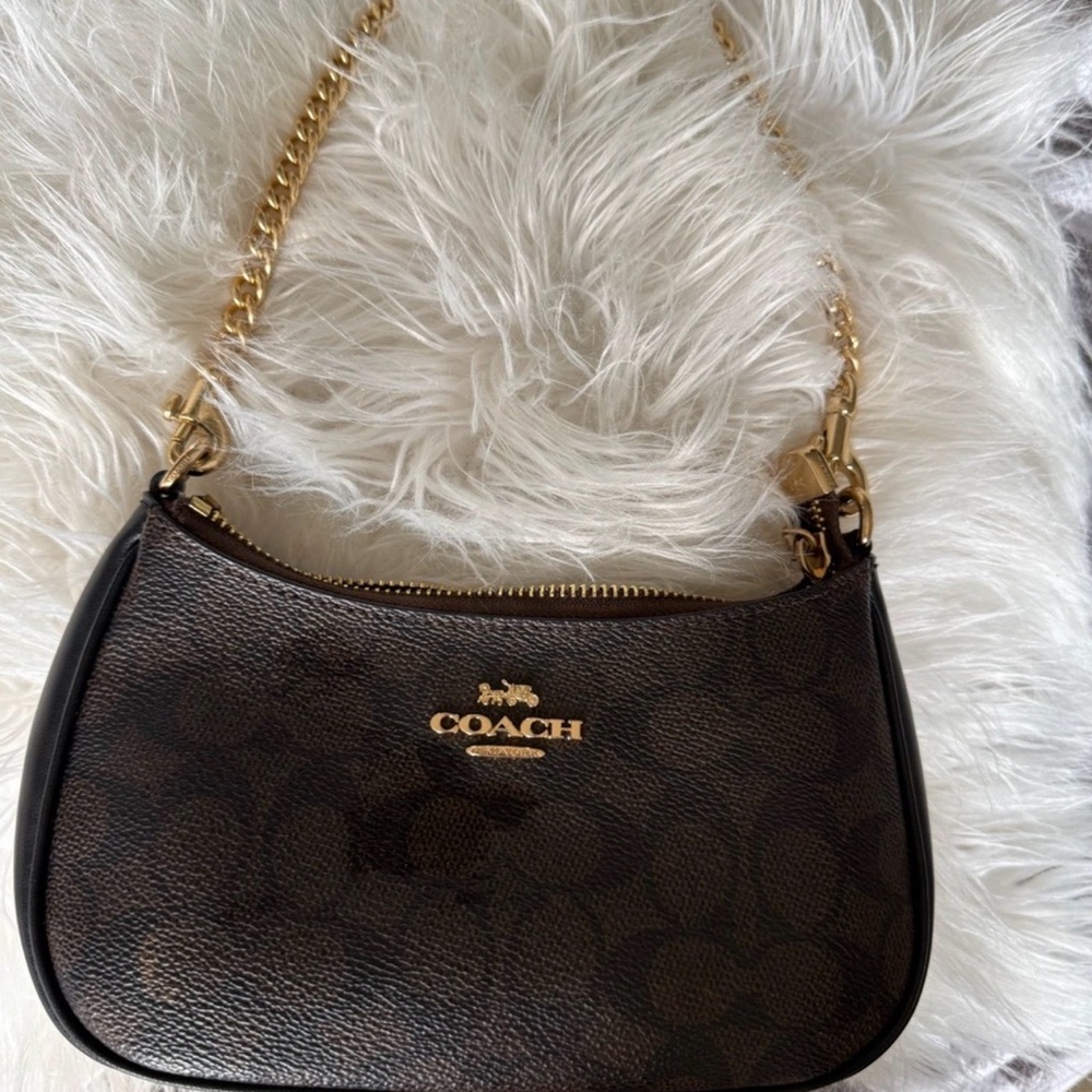 Mini Teri Coach Dark Brown Shoulder Bag with Gold Chain
